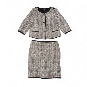 Talbots Women’s Black , Gray Tweed 3 Button Jacket and Skirt Set Sz 12